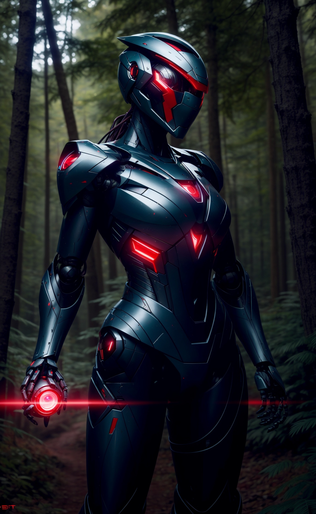 00348-a robot in a forest with a red_503630352.jpg